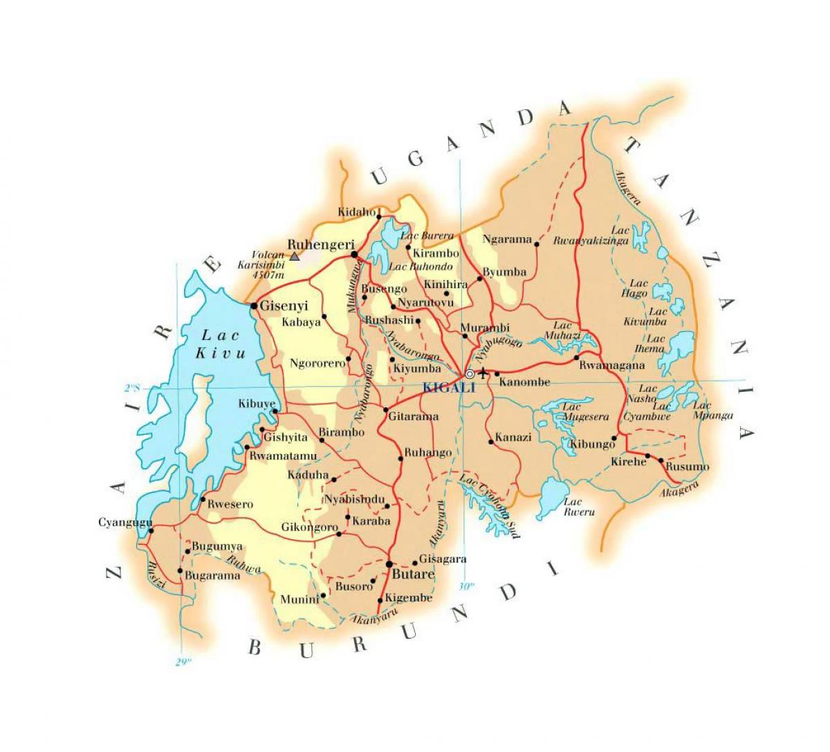 χάρτης της Ρουάντα δρόμο
